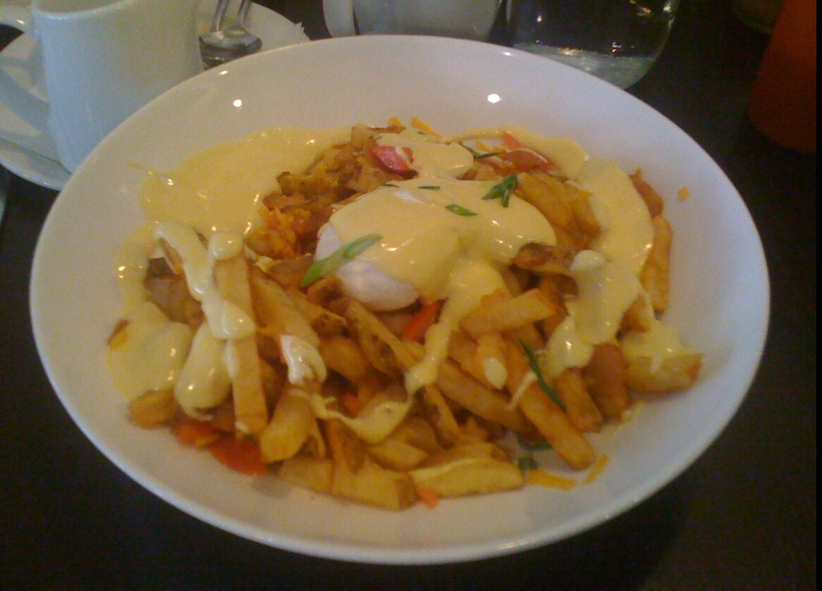 Loaded breakfast poutine with gravy and cheese at 406 Cafe